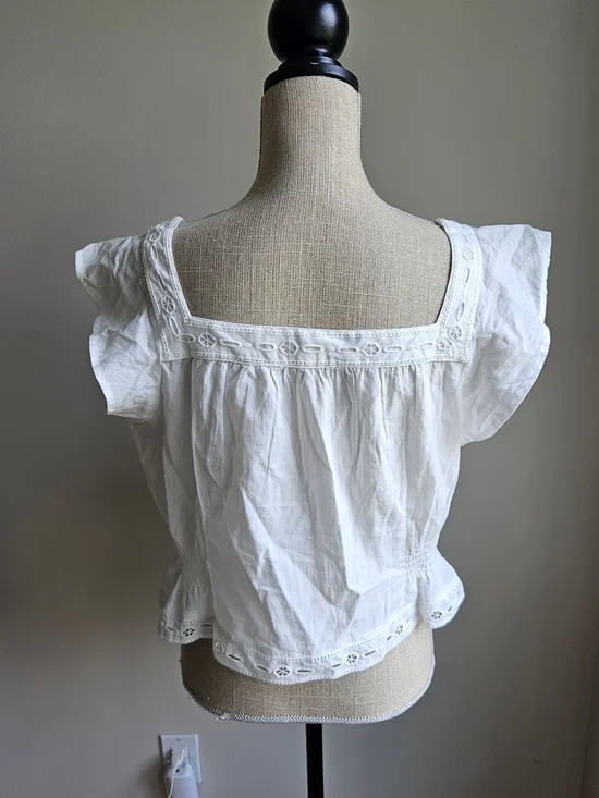 Women's White Eyelet Ruffle Square-Neck Top - Picture 4 of 5